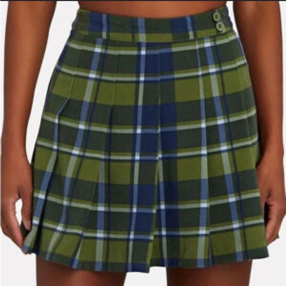 WeWoreWhat Green and Blue Plaid Mini Skirt